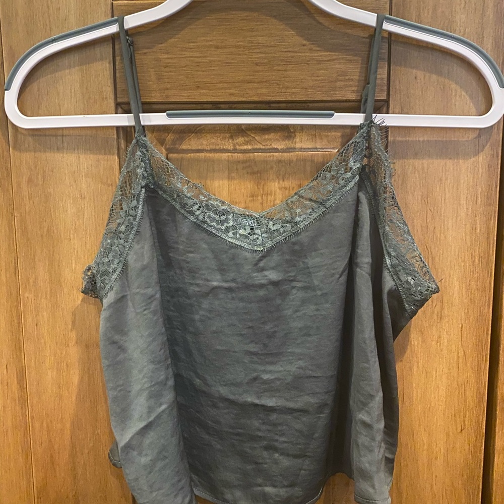 Cropped Satin Tank with Lace